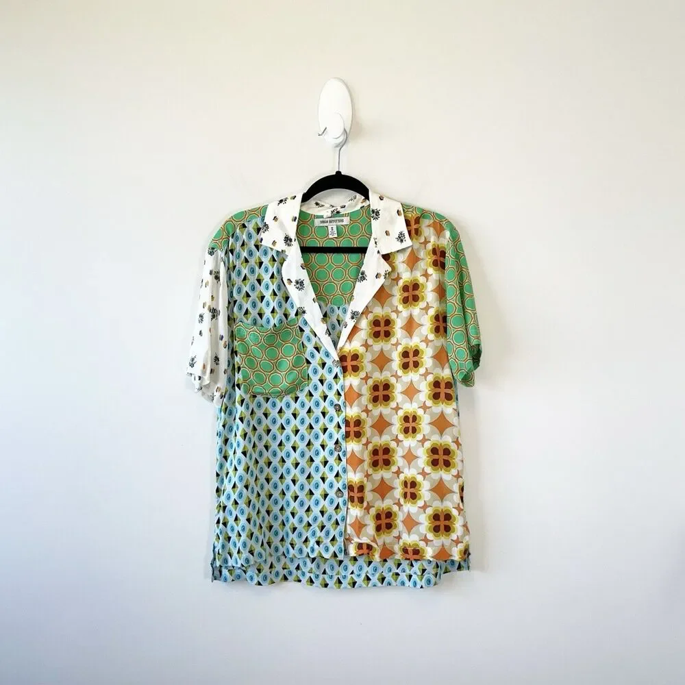 Urban Outfitters UO Gardenia Souvenir Button Down Top Patchwork Blouse Medium - Picture 4 of 12